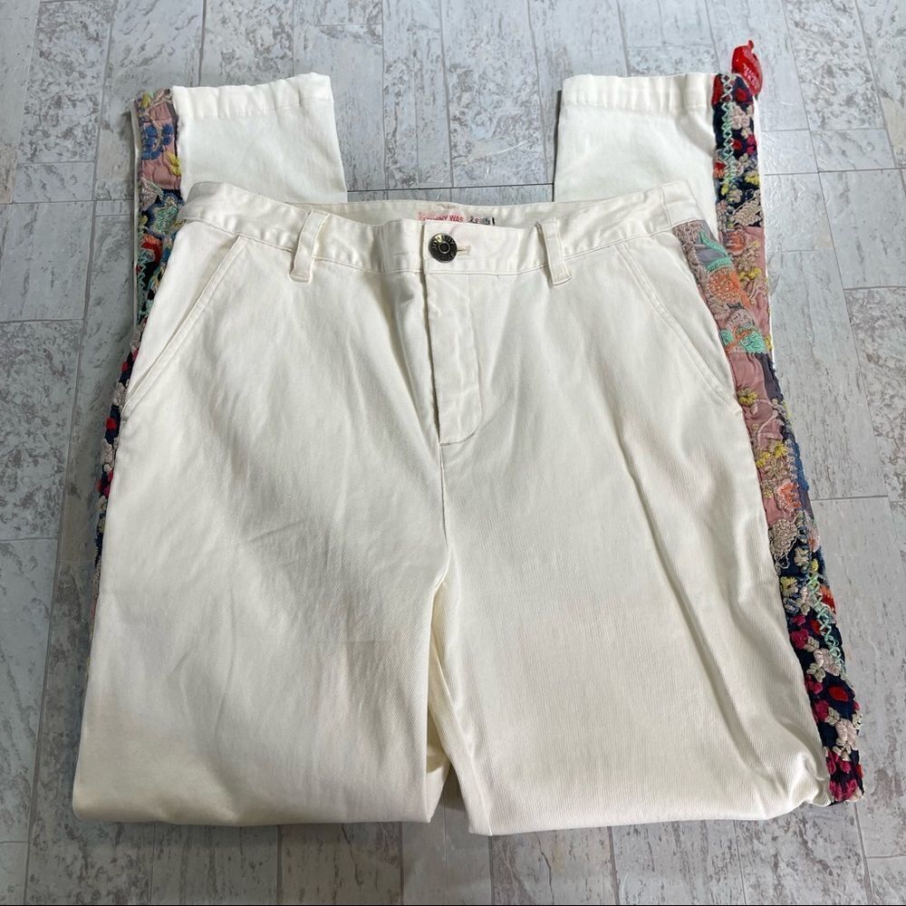 Johnny Was White Patchwork Twill Pants Jeans Size… - image 13